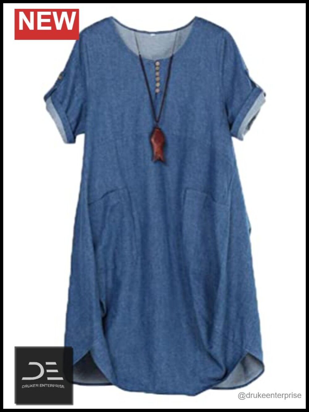 Plus Size Cotton Linen Tunic T-Shirt Dress Knee-Length Pocketed
